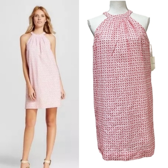 NWT Isani White & Coral Red Embroidered Sleeveless Trapeze Dress - Picture 1 of 16
